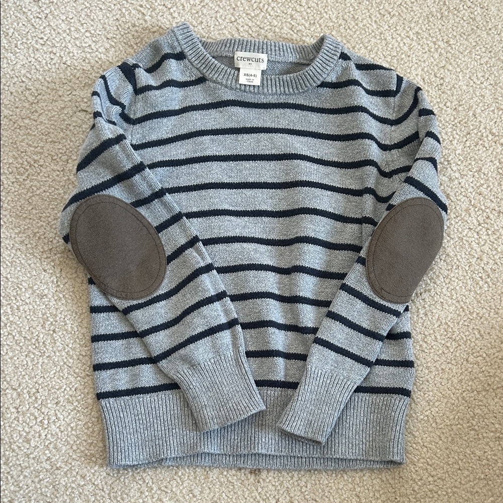Crewcuts Blue and Gray Striped Boys Crewneck Sweater